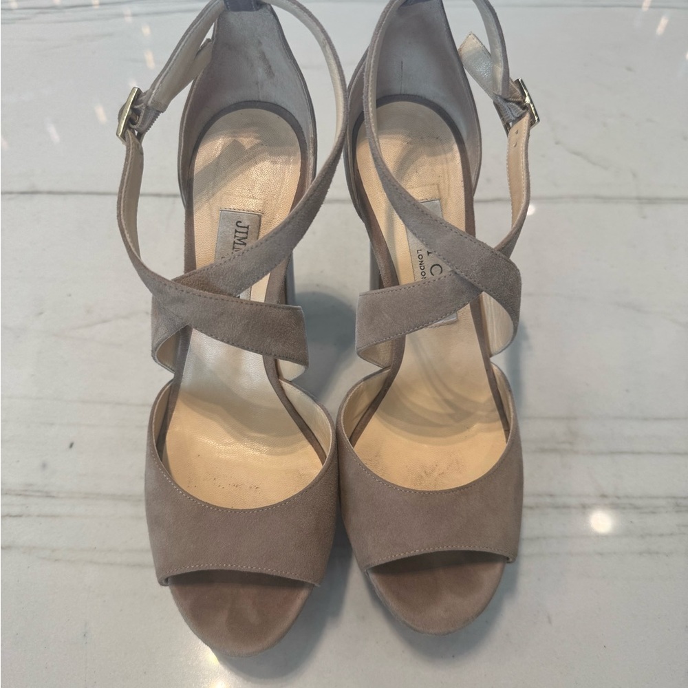 Jimmy Choo Taupe Suede Heels - Picture 2 of 4